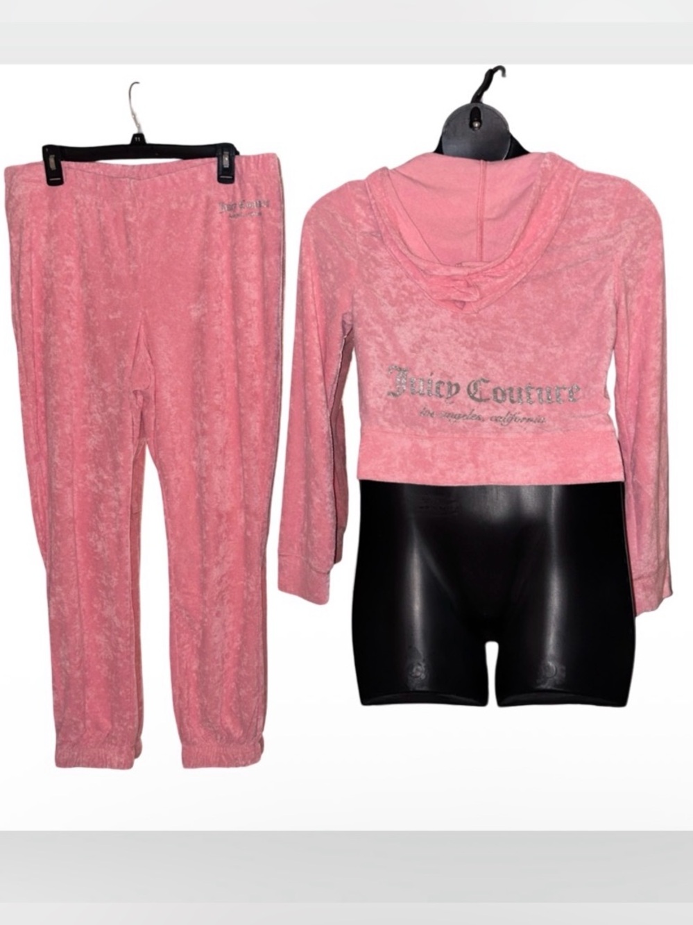 JUICY COUTURE FLAMINGO PINK TERRYCLOTH  JOGGER TRACKSUIT SILVER GLITTER LOGO NWT